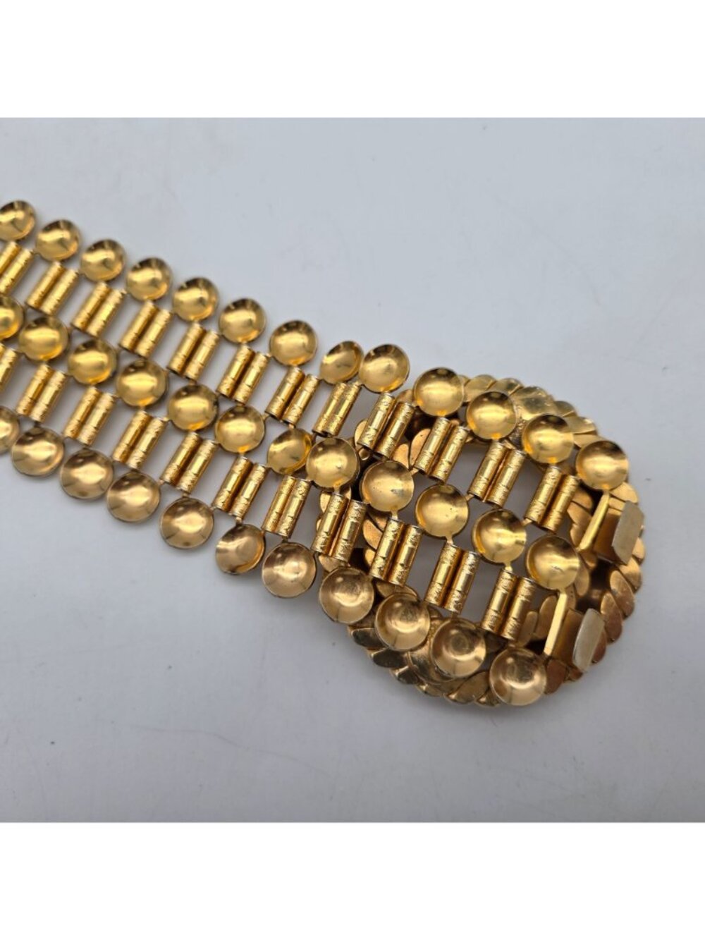 Vintage Gold-Tone & Silver-Tone Metal Belt With Round Buckle 32" Long 3" Wide - Picture 9 of 9
